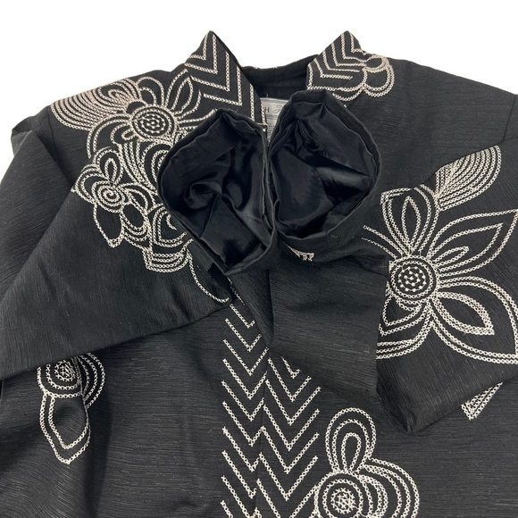 Birch Hill Black Silk Blend Embroidered Blazer Pockets Size M Single Button - Picture 7 of 9